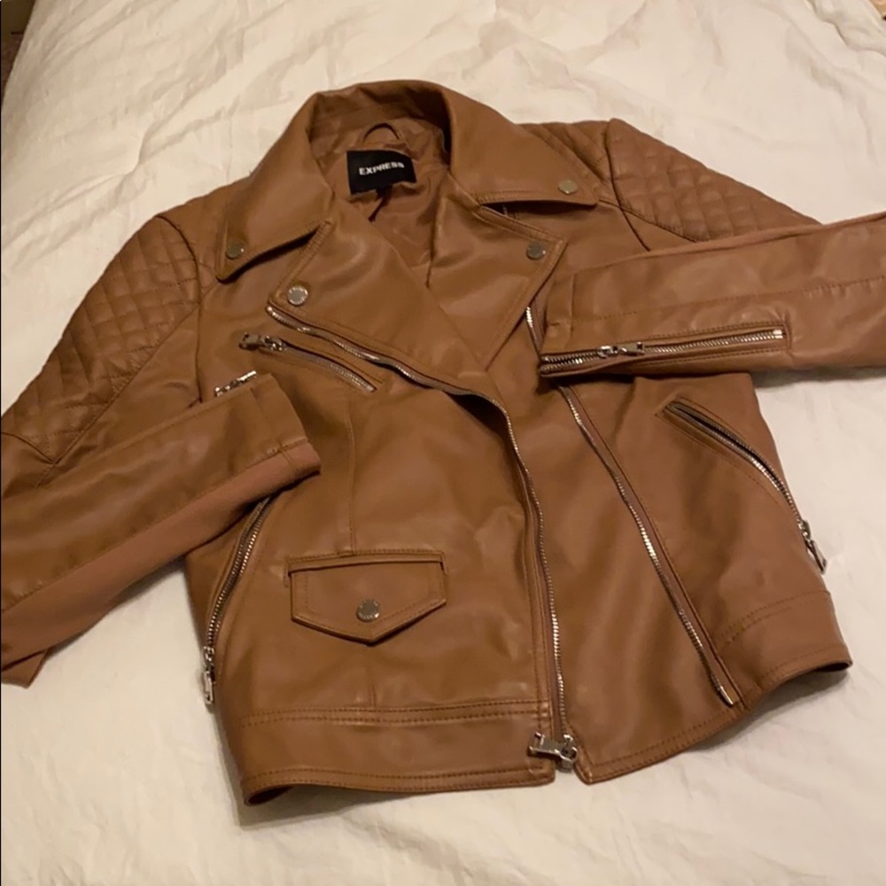 Express Tan Leather Bike Jacket